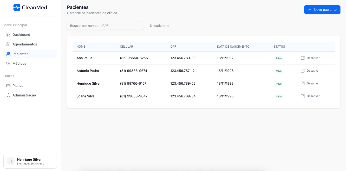 Cadastro de pacientes